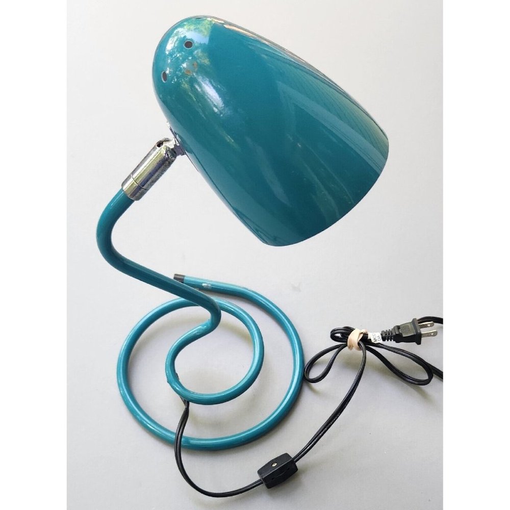 Desk Lamp Dorm Bedroom Blue Curvy Metal